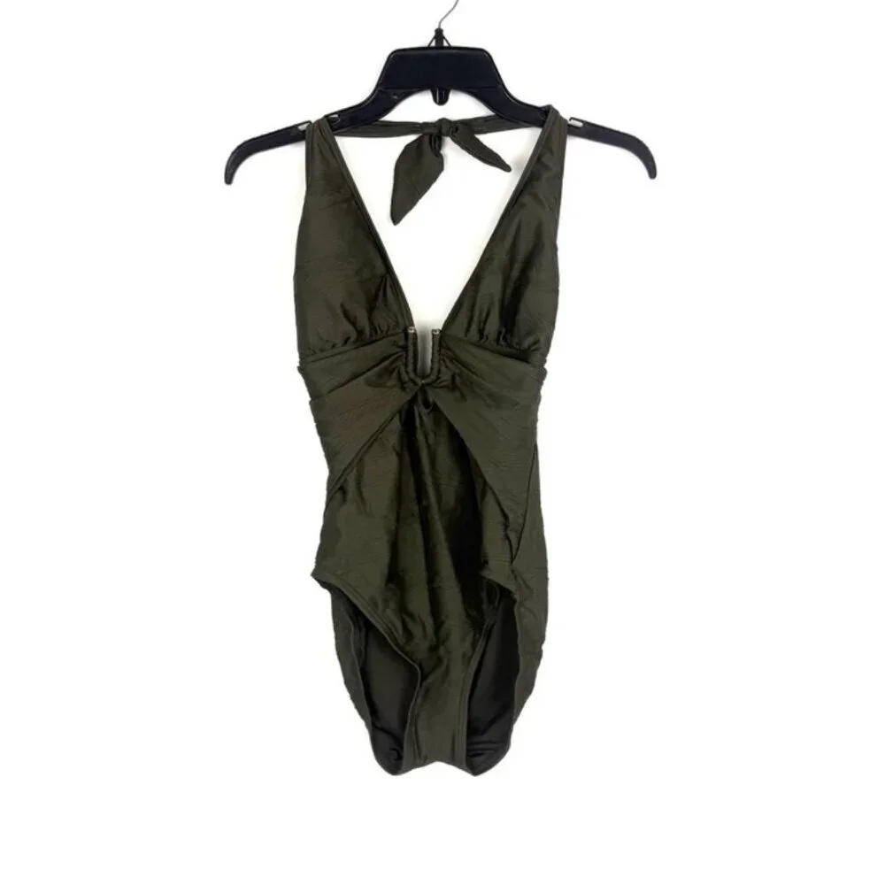 Vince Camuto Women’s Green V Neck One Piece Swimsuit Size 14